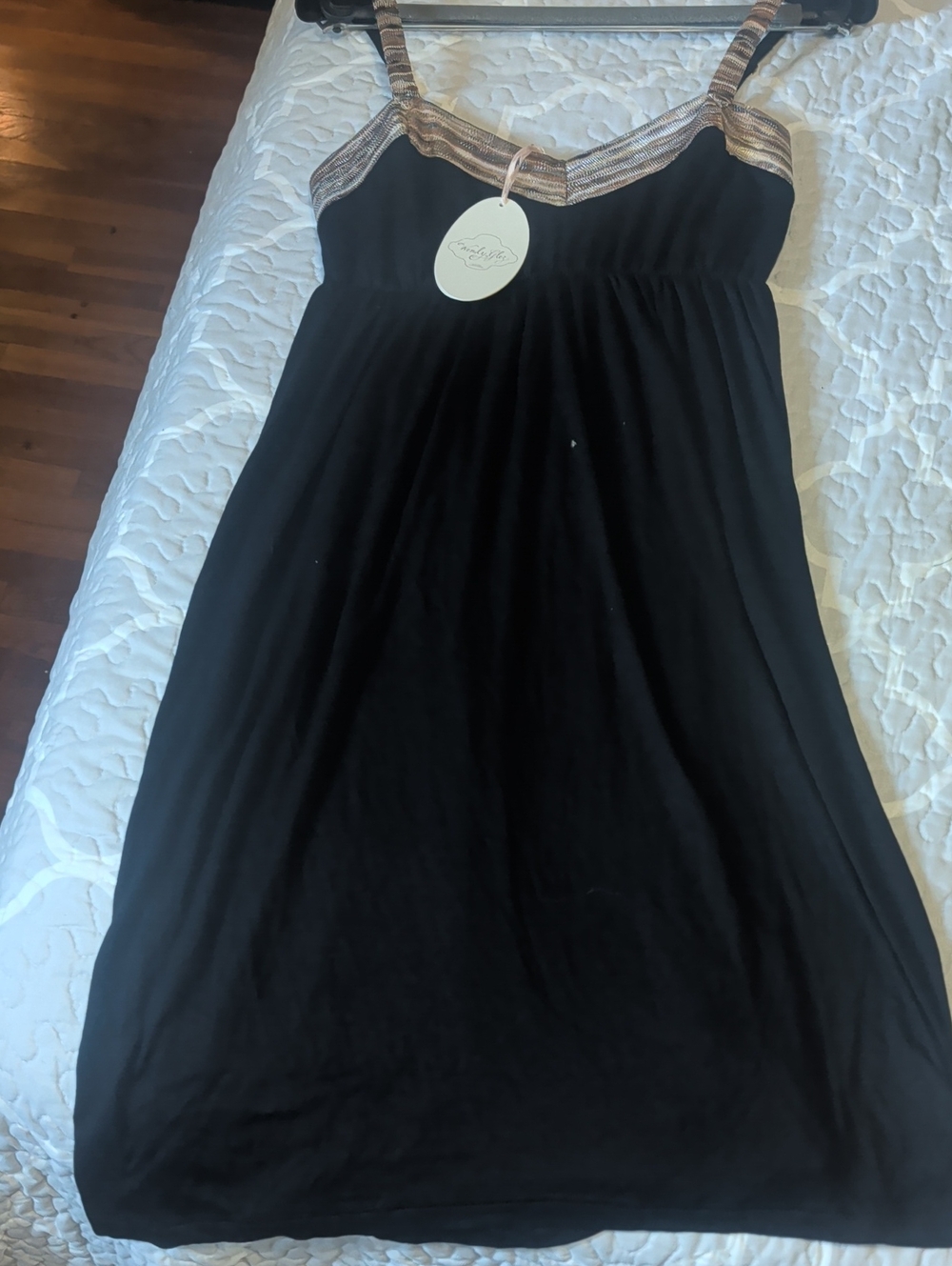 Wendy Glez Black Midi Slip Dress with Metallic Trim